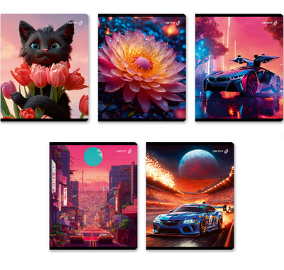 "Светоч" Т80 Тетрадь ученическая общая, выборочный лак, A5 96 л. на скобе 65 г/кв.м , белизна 100 % 5 шт. клетка 01126 Микс-На закате