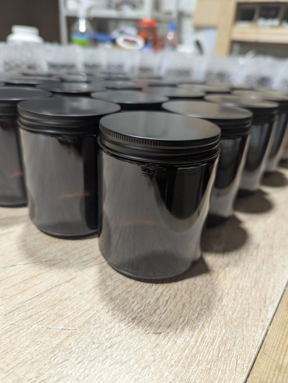 Коричневые банки 270 мл с матовыми черными крышками, 20 шт