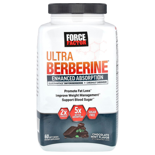 Force Factor, Ultra Berberine ™, шоколад и мята, 60 жевательных таблеток