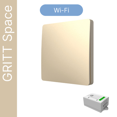 Умный беспроводной выключатель GRITT Space 1кл. золотистый комплект: 1 выкл. IP67, 1 реле 1000Вт 433 + WiFi с управлением со смартфона, S181110GWF