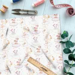 Ткань оксфорд 210 зайчики и слонята на месяцах и облаке