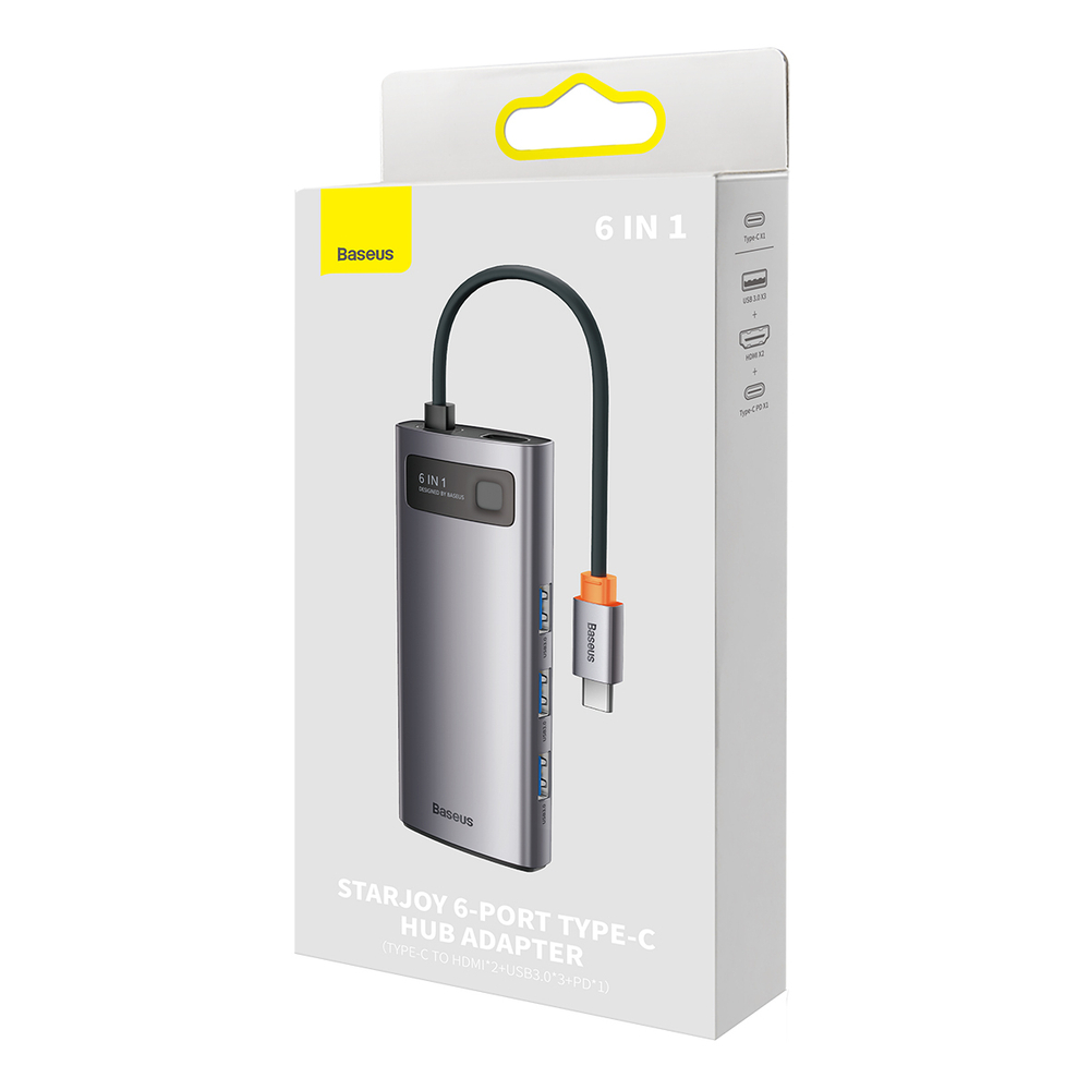 USB Хаб Baseus Metal Gleam 6in1 Multifunctional Type-C HUB (Type-C to 2xHDMI+3xUSB3.0+PD)