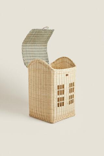 ZARA HOME ДЕТСКАЯ КОРЗИНА ДЛЯ ДОМА ИЗ РОТАНГА, СВЕТЛО-БЕЖЕВЫЙ
