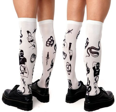 Белые гольфы с принтом в виде тату (Цвет: белый)