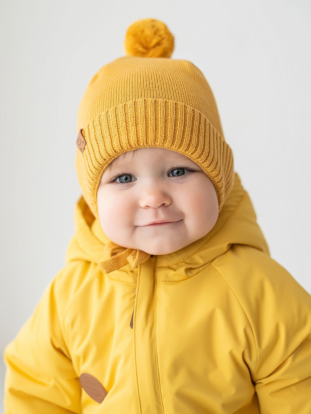 Шапка хлопковая однослойная на подкладе "Горчица" 0+