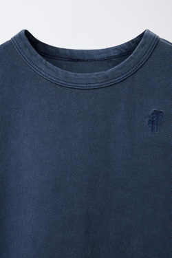 ZARA ФУТБОЛКА БЕЗ РУКАВОВ С ВЫШИВКОЙ, МОРСКОЙ СИНИЙ