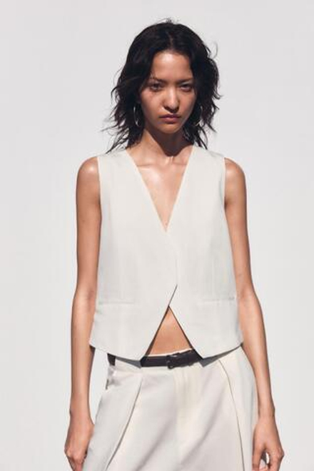 ZARA ЖИЛЕТ С ПРОРЕЗНЫМИ КАРМАНАМИ, ЭКРЮ