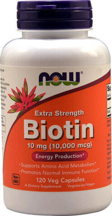 NOW Foods, биотин повышенной силы действия, 10 мг (10 000 мкг), 120 вегетарианских капсул