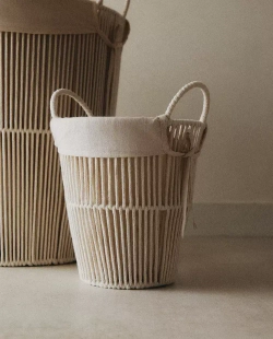 ZARA HOME КОРЗИНА ДЛЯ БЕЛЬЯ С ХЛОПКОВОЙ ПОДКЛАДКОЙ, ЭКРЮ