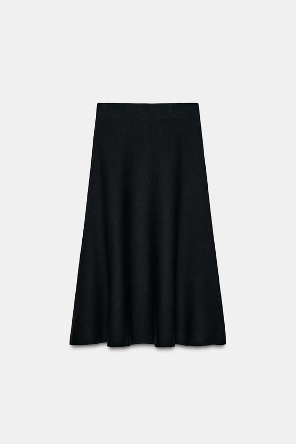 ZARA ТРИКОТАЖНАЯ РАСКЛЕШЕННАЯ ЮБКА МИДИ, ЧЕРНЫЙ