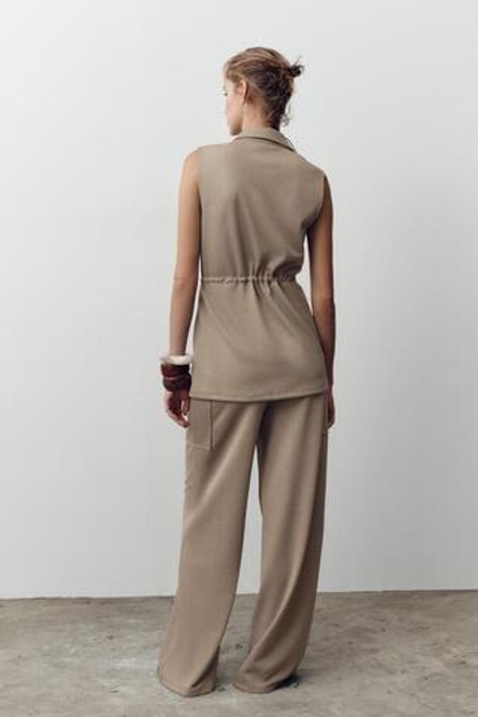 ZARA БРЮКИ ИЗ ТВИЛА С КАРМАНАМИ, БЕЖЕВЫЙ