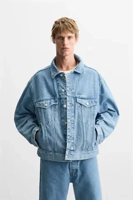 ZARA ДЖИНСОВАЯ КУРТКА BOXY FIT, ГОЛУБОЙ
