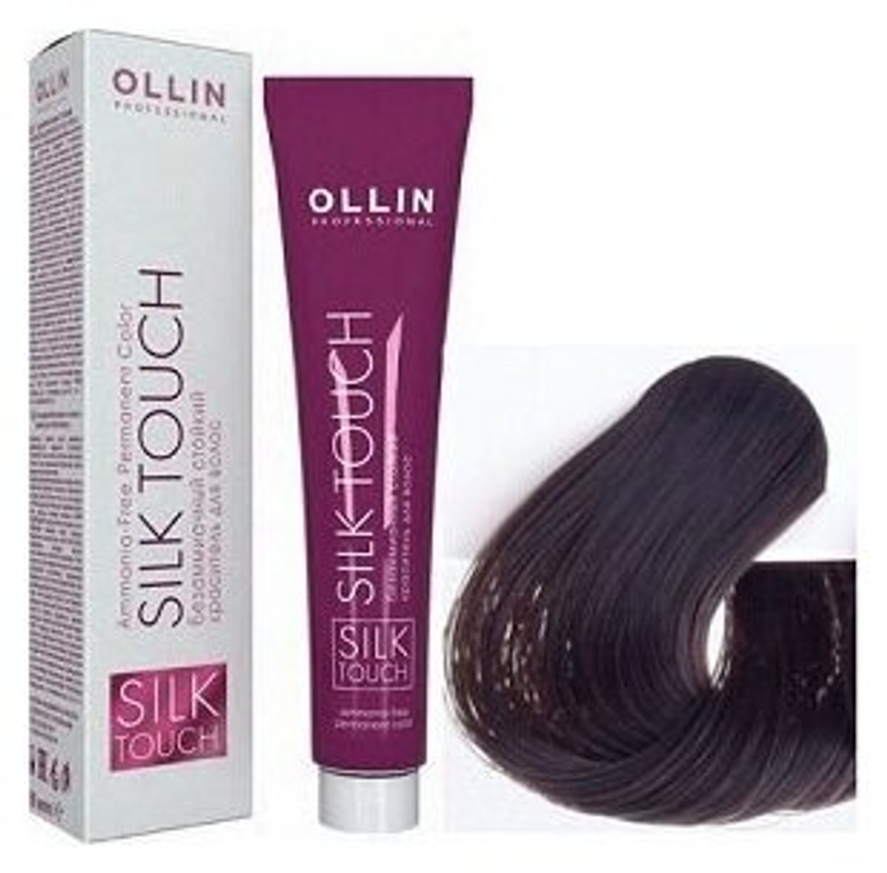 OLLIN SILK TOUCH 4/1 шатен пепельный 60мл Безаммиачный стойкий краситель для волос