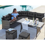 Комплект иск ротанг-угловой диван +2 пуфа+обеденный стол