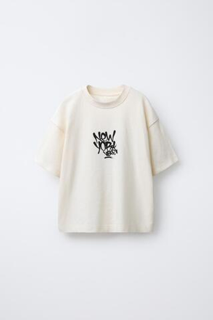 ZARA ФУТБОЛКА С ГРАФФИТИ, ЭКРЮ