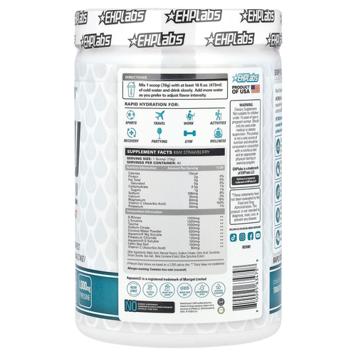 EHPlabs, Hydreau Sports Hydration, киви и клубника, 304 г (10,7 унции)