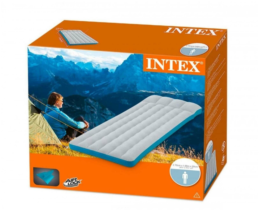 Мaтрас нaдувной Intex 67998 Camping Mat 189х127х24 см / Кoврик нaдувной Интeкс туристический велюровый в палатку для кемпинга и туризма