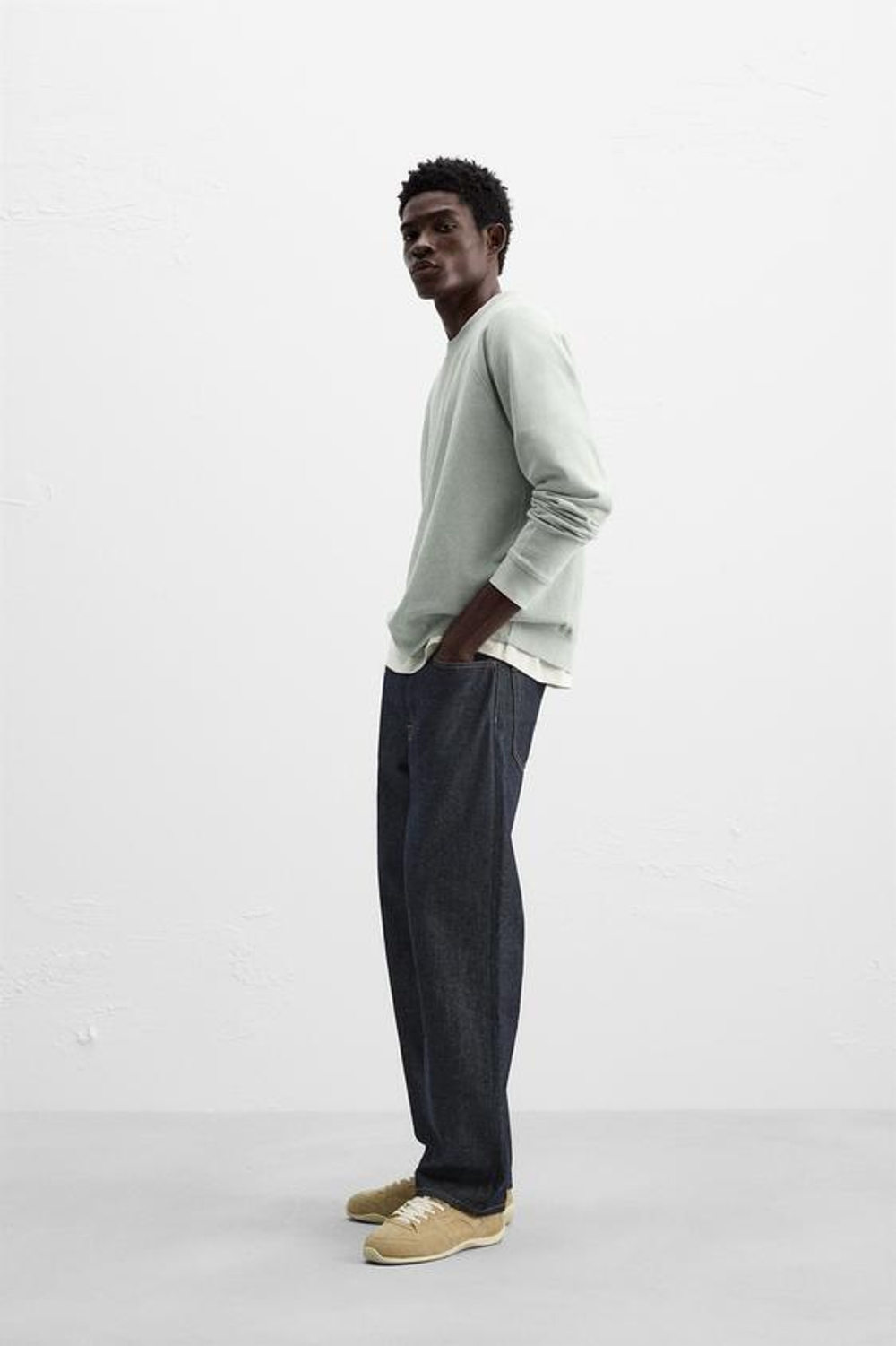 ZARA ТОЛСТОВКА ИЗ ТКАНИ С ЭФФЕКТОМ ПОТЕРТОСТИ, СВЕТЛО-ЗЕЛЕНЫЙ