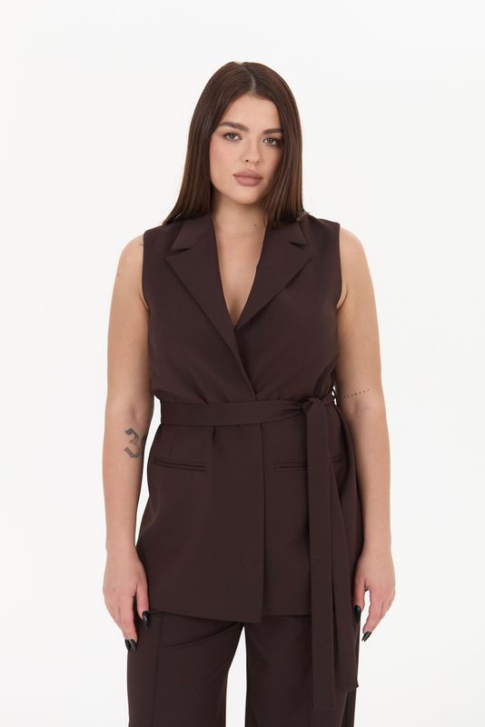 Жилет удлиненный на завязках из бамбука, коричневый
