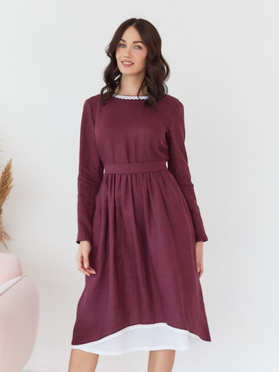 Платье с подъюбником Алиса из ягодного льна