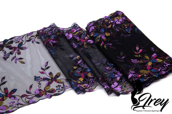 05-74 Вышивка на неэл. сетке 22 см, ночной сад, черный/фиолет