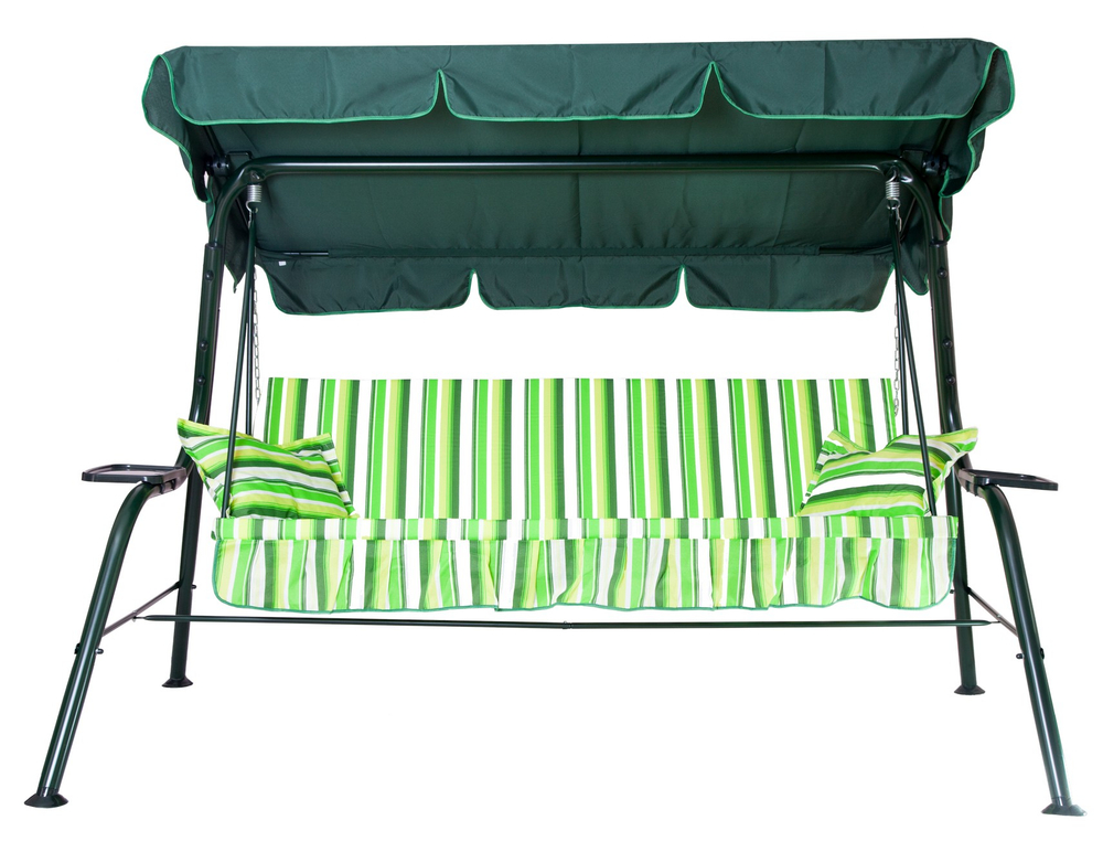 Качели садовые OLSA 3-х местные Стандарт Nova(каркас зеленый, м/э зеленый рис.полоска)1 уп.