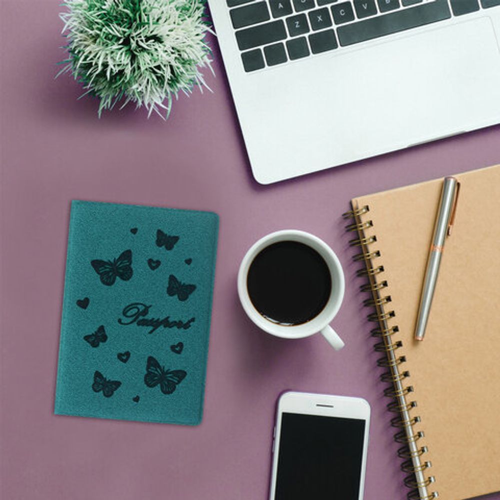 Обложка для паспорта STAFF, бархатный полиуретан, "Бабочки", мятно-бирюзовая, 237617