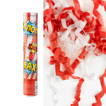 Пневмохлопушка (12/30 см), Цирк, Яркий праздник, Серпантин тишью, Красный/Белый