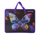 Папка с ручками 1 отделение, А4 265х335х90мм, Alingar, пластик, ручки тесьма, дизайн с двух сторон, молния сверхуг, "Неоновая бабочка"