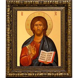 Спас Вседержитель с открытым Евангелием. Икона на холсте.