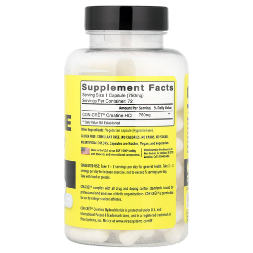 Con-Cret, креатин гидрохлорид, 72 капсулы (750 мг в 1 капсуле)