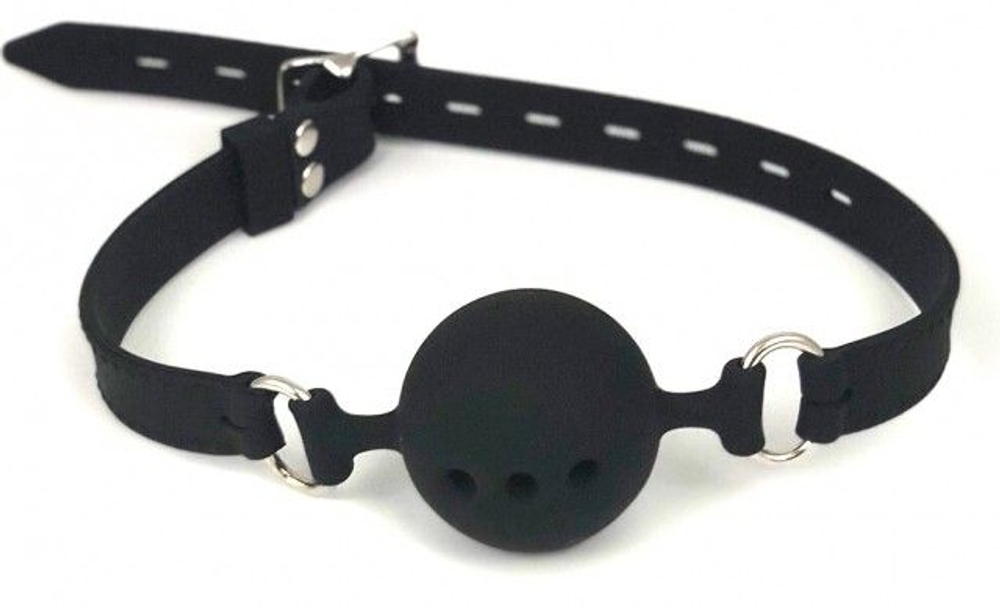 Черный малый кляп-шарик с ремешком (Цвет: черный)