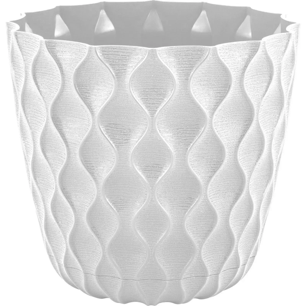 Горшок для цветов пластиковый 0,65л d-11,5см «Wave» с дренажной сеткой и съемным поддоном, белоснежный жасмин