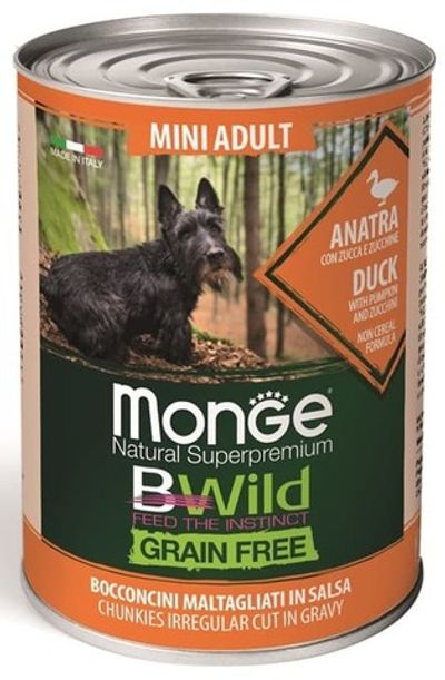 Monge Dog BWild Grainfree ADULT MINI 400г консервы из утки с тыквой и кабачками
