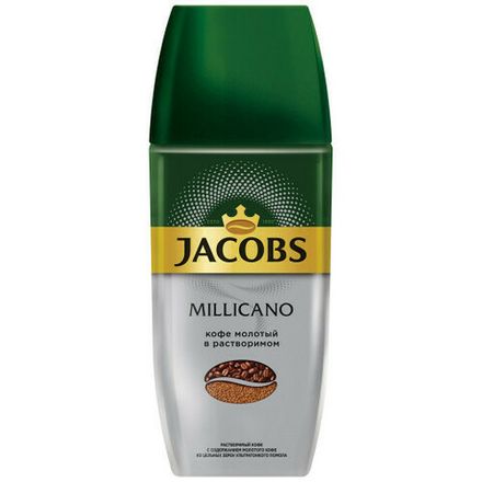Кофе растворимый Jacobs Millicano с молотым кофе, 90 г стеклянная банка (Якобс)