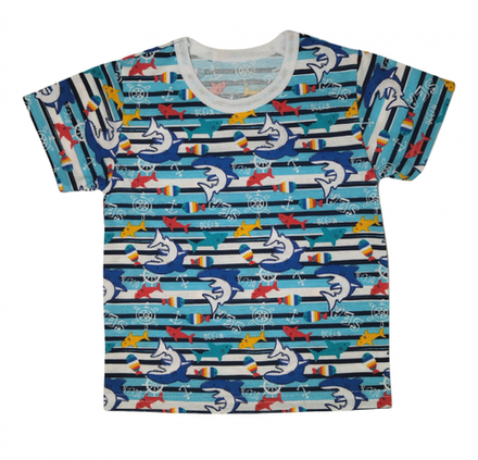 Футболка для мальчика 411/115 акулы, полоски