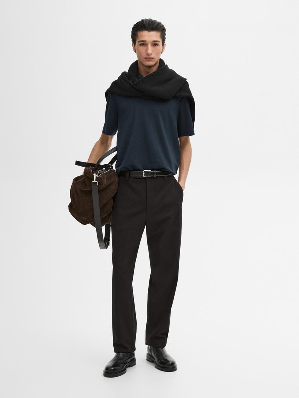 Massimo Dutti Футболка с круглым вырезом, морской синий