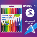 Фломастеры трехгранные 12 цветов вентилируемый колпачок BRAUBERG "PREMIUM" ПВХ-упаковка (4 штуки в упаковке)