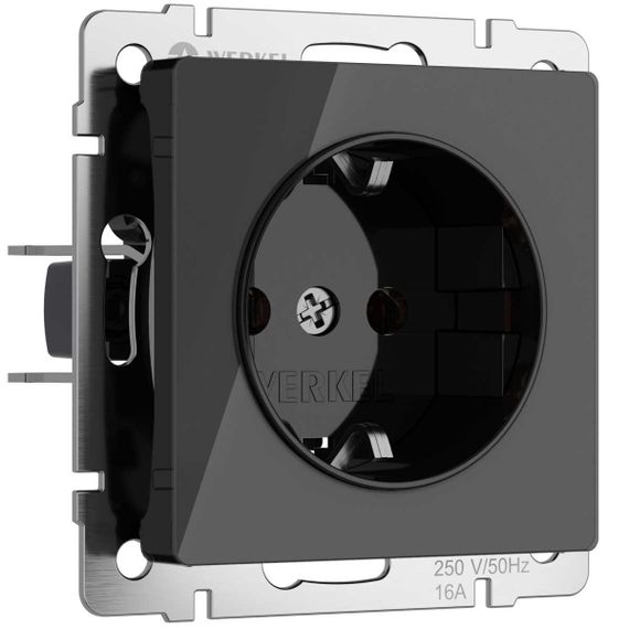 Розетка Werkel с заземлением и шторками черный акрил W1171148 4690389197710