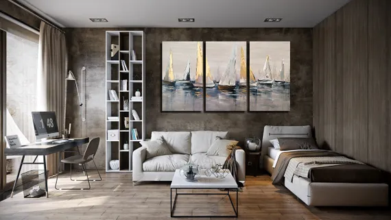 Модульная картина "Золотые парусники"