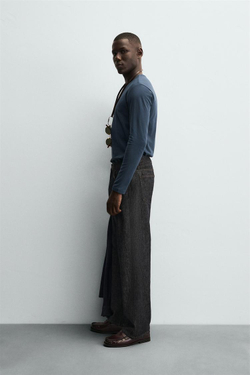 ZARA БАЗОВАЯ ФУТБОЛКА SLIM FIT, СИНИЙ