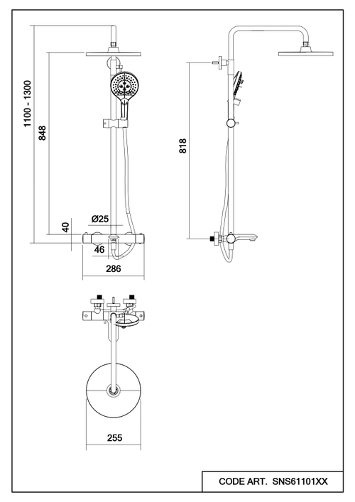 Душевая система Abelsberg Perfecta SNS61102BN с термостатом для ванны и душа, титан