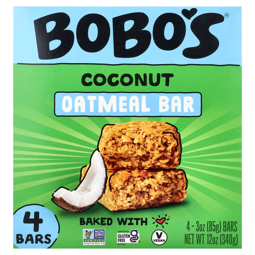Bobo's Oat Bars, овсяный батончик, кокос, 4 батончика по 85 г (3 унции)