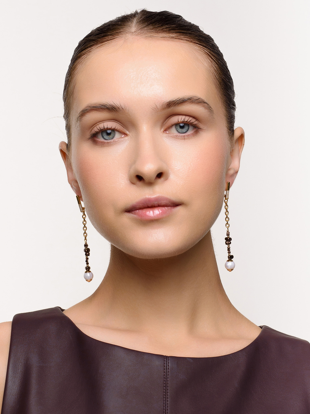 Серьги "Pearl stic hematite" Gold