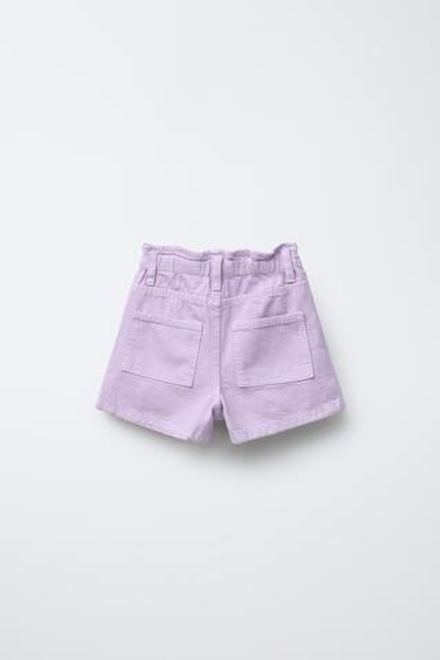 ZARA ШОРТЫ ИЗ ТВИЛА PAPERBAG COMFORT, ЦВЕТ МАЛЬВЫ