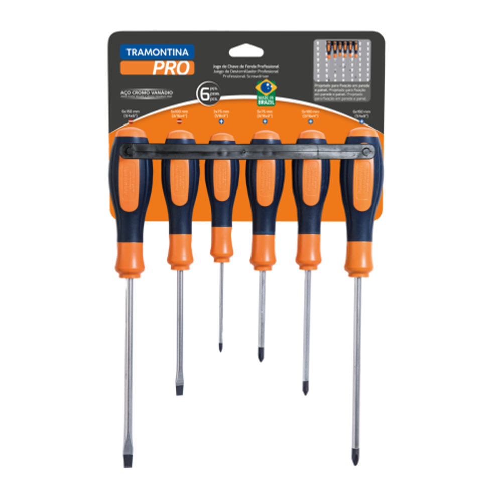 Набор отверток Tramontina PRO 44128/406 6 шт двухкомп. намагничен. держателем SL5x100,6x150мм, PH0x75,1x75,1x100,2x150мм
