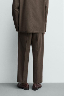 ZARA КОСТЮМНЫЕ БРЮКИ RELAXED FIT С УЗОРОМ «ГУСИНАЯ ЛАПКА», КОРИЧНЕВЫЙ