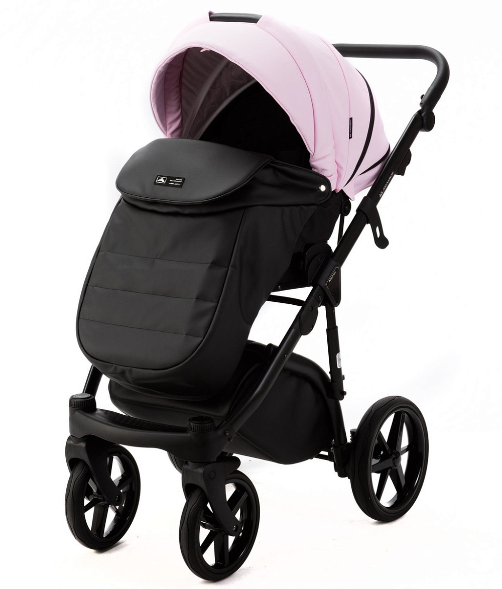 Детская коляска Adamex Nola Deluxe 2 в 1 N-SD101 (РОЗОВ.ЗЕФИР КОЖА + ЧЕРН. КОЖА)