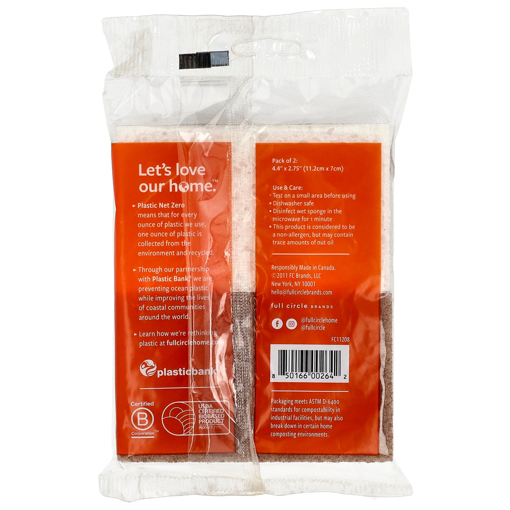 Full Circle, In a Nutshell ™, губки для чистки из орехового дерева, 2 губки, 11,2 x 7 см (4,4 x 2,75 дюйма) каждая