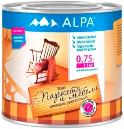 Лак Alpa для Паркета и Мебели алкидно-уретановый износостойкий влагостойкий бесцветный глянцевый 0,75л